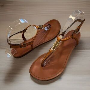 Coach Sandals Flat Women Sz 8 Charleen Brown Leather T Strap Thong Resort Boho